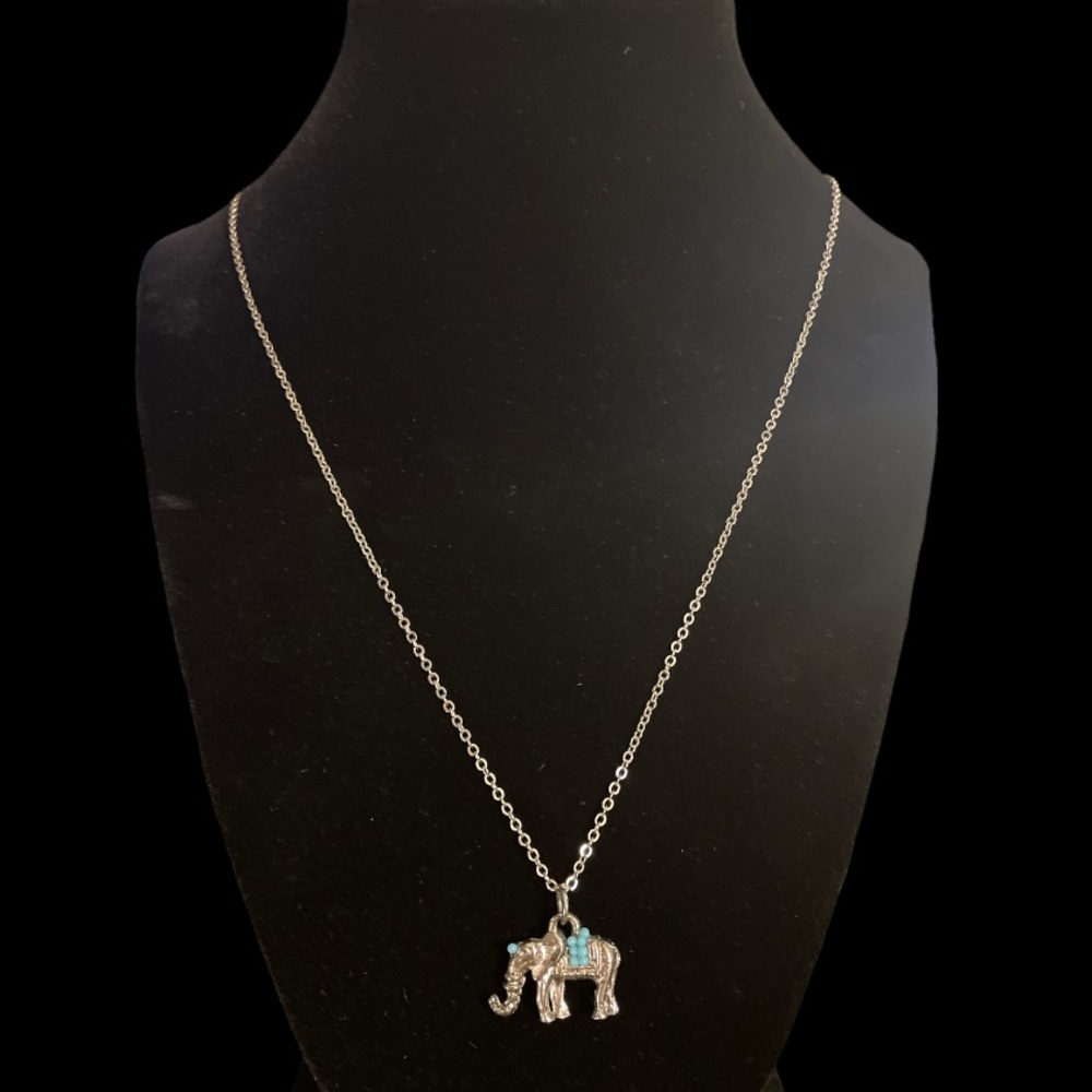 Silver & Turquoise Elephant Charm Necklace